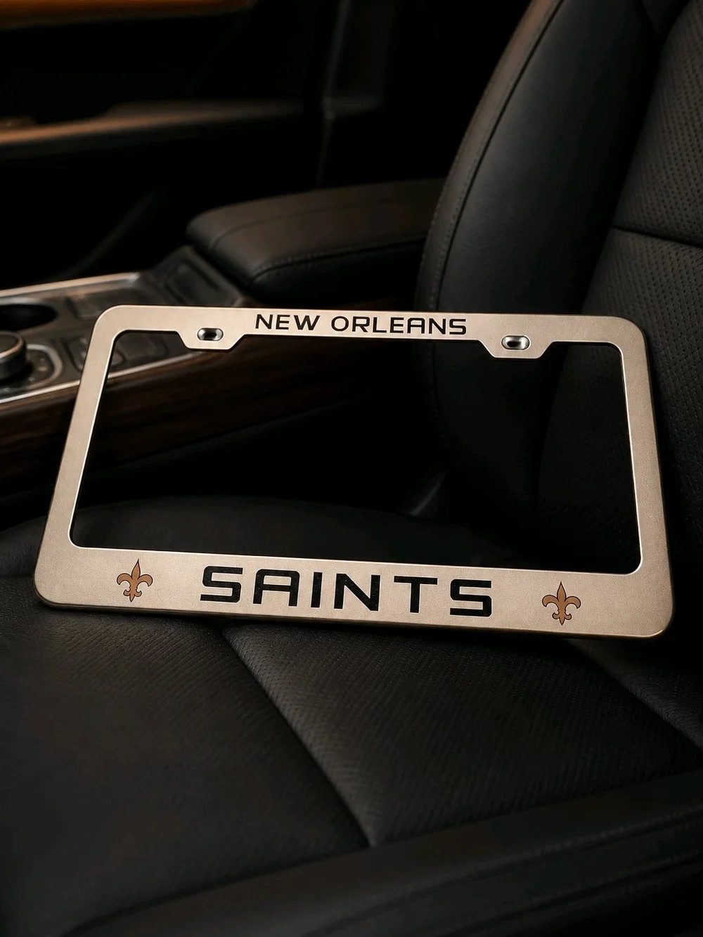 New Orleans Saints Metal License Plate Frame - Silver with Gold Accents